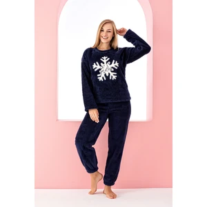 Desenli Tam Peluş Kışlık Yılbaşı Kadın Pijama Takımı