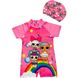 Lolli Boom Kids Kız Çocuk Sevimli  Gökkuşağı Hassas Ten Kısa Kollu Hipster Mayo Takımı Bone
