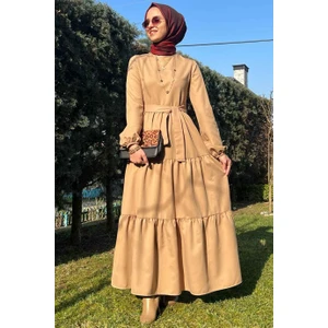 Rabia Şamlı Bej Gabardin Elbise