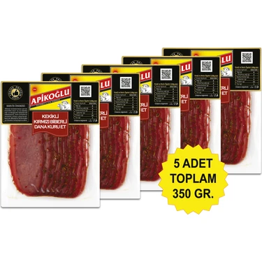 Yüksek Proteinli Kekikli Ve Kırmızı Biberli Dana Kuru Et 70 Gr. Beşli Paket (Toplam 350
