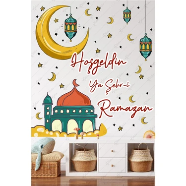 Msticker Ramazan Ayı Temalı Cam Duvar Süsleri Hoşgeldin Ramazan Sticker Seti