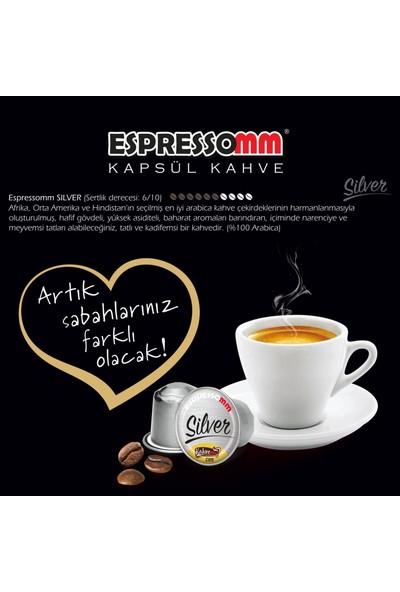 espressomm® Premium Silver Alüminyum Kapsül Kahve 10 Adet Nespresso Uyumlu