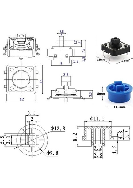 Roba 12X12MM Tact Buton Kapak Kutulu Set 25 Adet 5 Renk Anahtar Push Soket Breadboard Pcb Devre