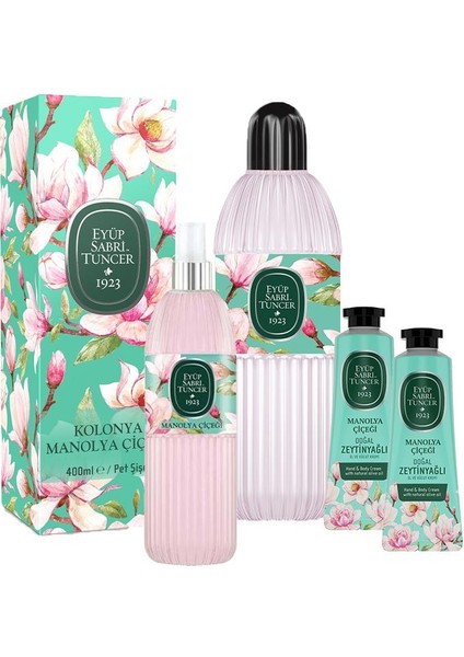 Manolya Çiçeği Kolonyası 400 ml - 150 ml ve 2 Adet El ve Vücut Kremi