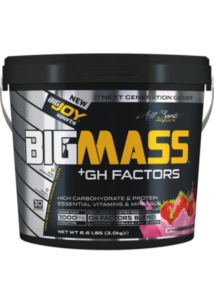 Bigjoy Sports Bigmass Mass Gainer Gh Factors Karbonhidrat Protein Çilek Aroma 3000g