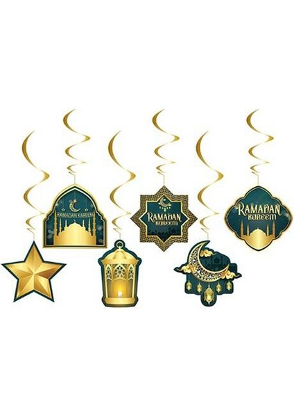 Ramazan Temalı 6 Parça Karton Malzeme Ramadan Kareem Yazılı Tavan Süsü