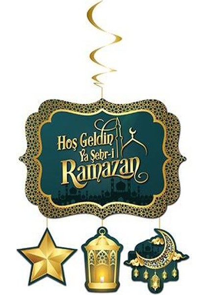Ramazan Temalı 4 Parça Karton Malzeme Hoş Geldin Ya Şehr-I Ramazan Yazılı Tavan Süsü