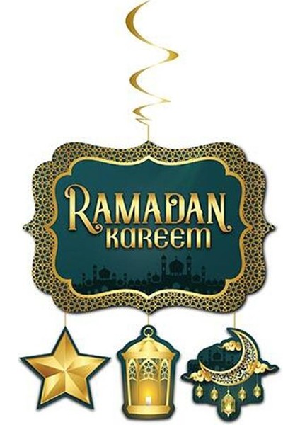 Ramazan Temalı 4 Parça Karton Malzeme Ramadan Kareem Yazılı Tavan Süsü