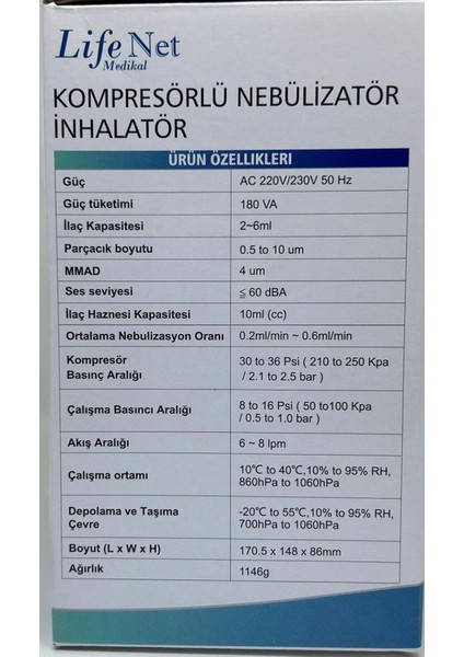 Lifenet Kompresörlü Nebulizatör Cihazı- Buhar Makinesi Wne201
