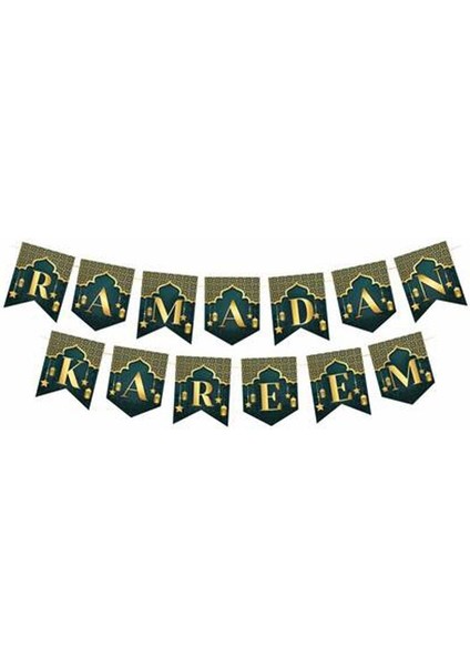 Ramazan Temalı Ramadan Kareem Yazılı Kağıt Banner Asma Süsü 1,90 mt