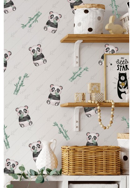 Sevimli Panda ve Bambular Sticker Seti, Çocuk Bebek Odası Sticker