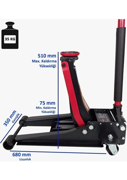 Profesyonel 3 Ton Çift Pistonlu Arabalı Kriko Garaj Krikosu Düşük Profil 35 kg