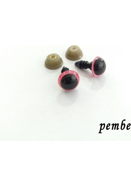 Amigurumi Vidalı Renkli Göz - Pembe - 8 mm - 50 Adet (25 Çift) Kilitli Göz