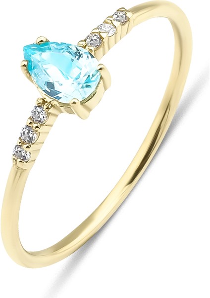 0.09 Karat Pırlanta Yan Taşlı Damla Blue Topaz Yüzük KRS0014-S14GRD
