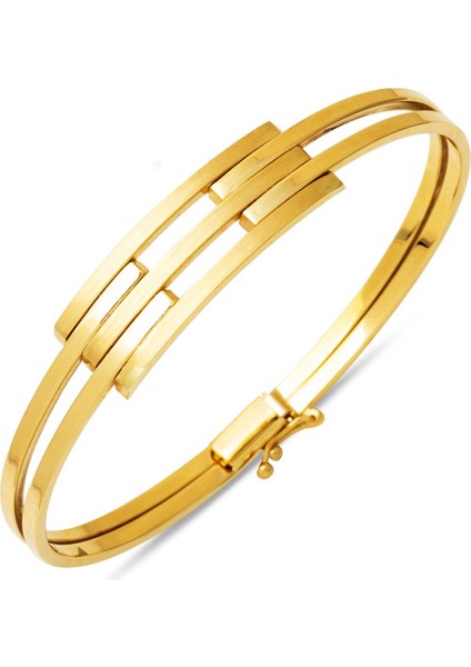 14 Ayar Altın Kaburgalı Kelepçe Bilezik