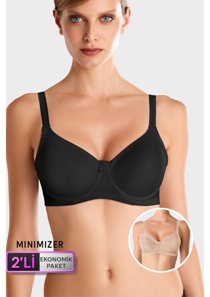 2'li Ekonomik Paket Siyah-Ten 7001 Balenli Minimizer Toparlayıcı Sütyen Set(Dd Cup Seçenekli)