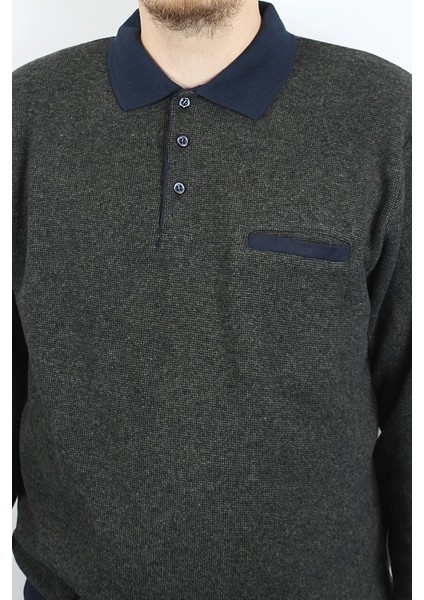 Giyim Erkek Polo Yaka Cepli Regular Kalıp Selanik Örgü Haki Sweatshirt SLN100 fiyatları
