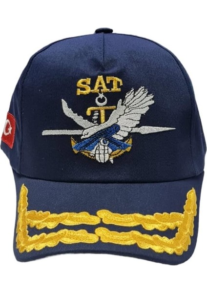 Sat Şapka Mavi Defne Dalı Işlemeli
