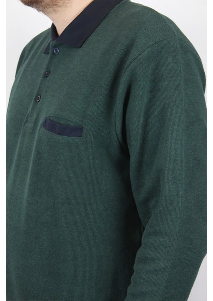 Giyim Erkek Polo Yaka Cepli Regular Kalıp Selanik Örgü Koyu Yeşil Sweatshirt SLN100 modelleri