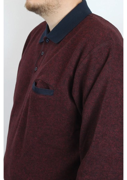 Giyim Erkek Polo Yaka Cepli Regular Kalıp Selanik Örgü Bordo Sweatshirt SLN100 fırsatları