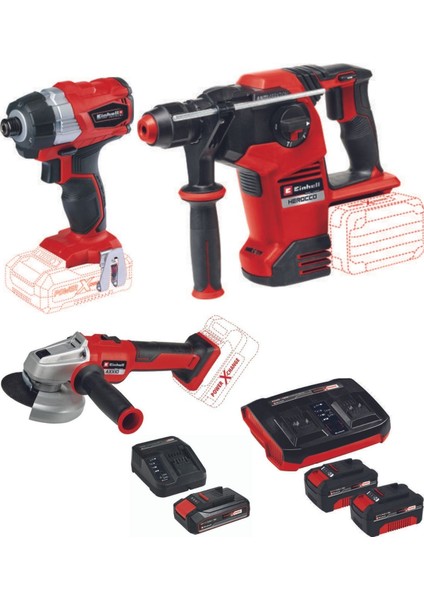 Te-Cı 18 Bl Vidalama Axxio 18/115 Avuç Taşlama Herocco 36/28 Kırıcı Delici 2X4.0AH+2.5AH Twincharger Akülü Kömürsüz Set