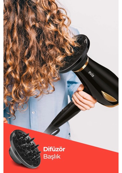 Lodos 2200 Watt Dc Motorlu Isı ve Hız Ayarlı Difüzör Başlıklı Saç Kurutma Fön Makinesi Gold EA-4106