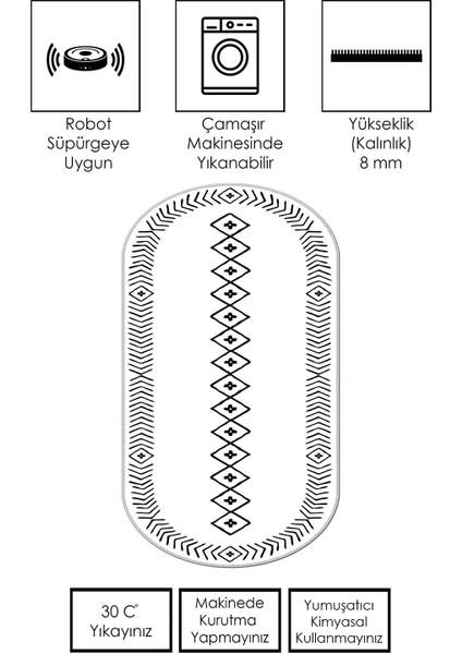 Makinede Yıkanabilir Kaymaz Taban Leke Tutmaz Oval Salon Halısı Mutfak Halısı ve Yolluk