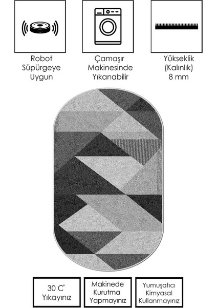 Makinede Yıkanabilir Kaymaz Taban Leke Tutmaz Oval Salon Halısı Mutfak Halısı ve Yolluk