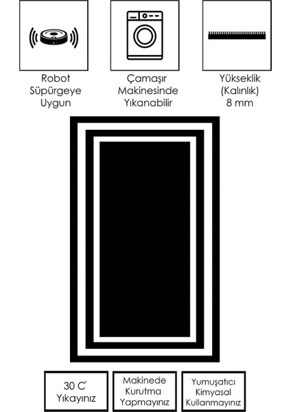 Makinede Yıkanabilir Kaymaz Taban Leke Tutmaz Salon Halısı Mutfak Halısı ve Yolluk