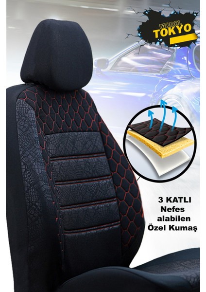 Citroen Gs Uyumlu Kırmızı Oto Koltuk Kılıfı (Tam Takım Ön Arka Araç Koltuk Kılıfı)