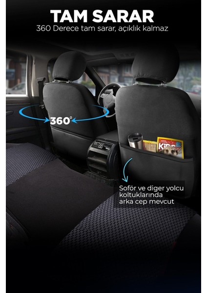 Ford Transit Connect Uyumlu Kırmızı Oto Koltuk Kılıfı (Tam Takım Ön Arka Araç Koltuk Kılıfı)