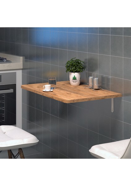 72X45 cm Çam Mdf Oval Köşeli Açılır Kapanır Duvara Monte Raf Masa - Mutfak Masası