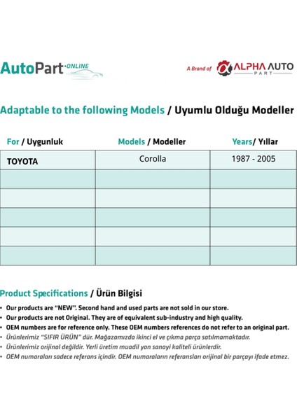 Toyota Corolla Için Kontak Şaft Kilit Silindir Mili fiyatları
