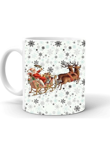 Yılbası Noel Temalı Baskılı Seramik Beyaz Kupa
