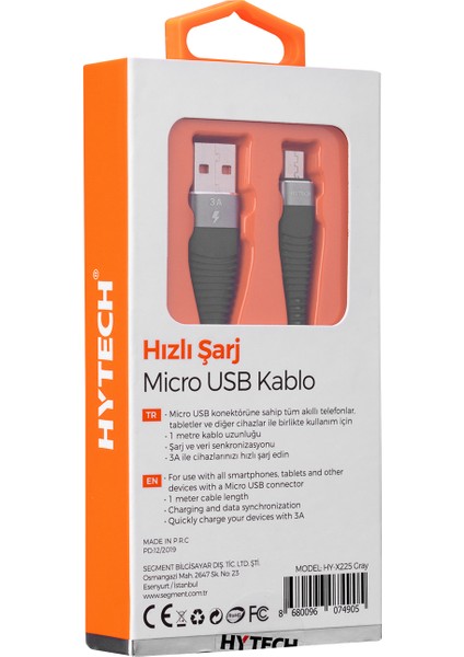 3A Micro USB 1m Gri Data + Sarj Kablosu