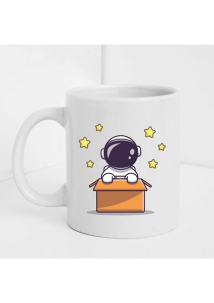 Astronot Figürlü Beyaz Baskılı Kupa Bardak