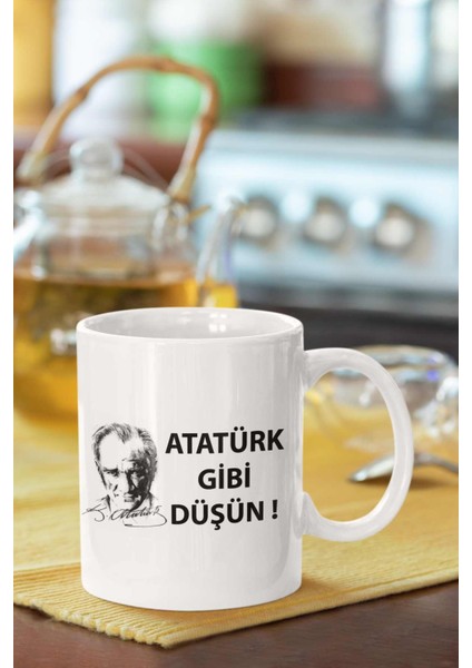 Atatürk Gibi Düşün Baskılı Porselen Kupa Bardak