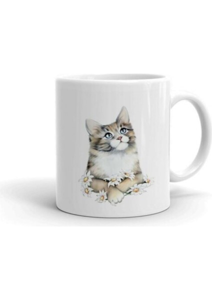 Çiçekli Kedi Baskılı Kupa
