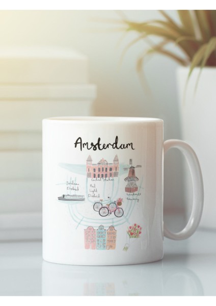 Beyaz Kupa Bardak Amsterdam Seyahat Gezi Tatil