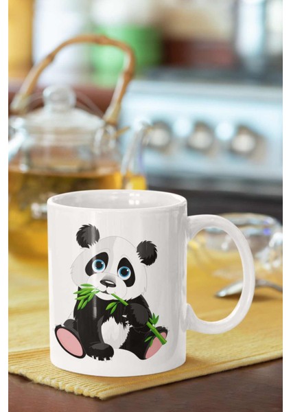 Bambu Yiyen Panda Baskılı Porselen Kupa Bardak