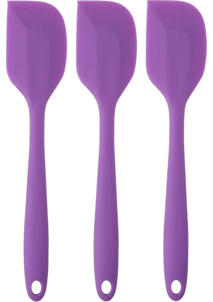 Büyük Boy Yanmaz Yapışmaz Mor Silikon Yassı Spatula Seti 3 Adet - Spatula Yassı 3'lü Set Silikon Mor