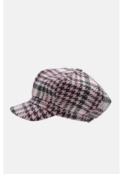 Kadın Kazayağı Desen Yün Kasket Şapka