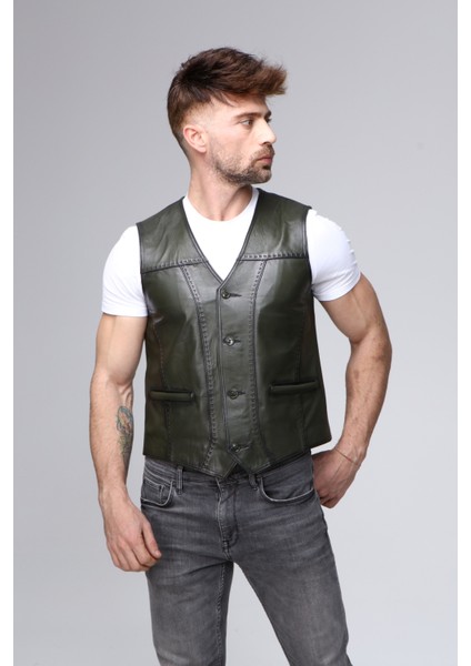 Erkek Hakiki Deri Yelek