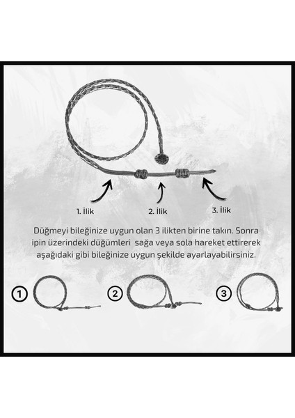 Siyah Gri Bileklik, Makrome Bileklik, Ip Bileklik, Antik Gümüş Düğme