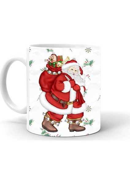 Yılbası Noel Temalı Baskılı Seramik Beyaz Kupa