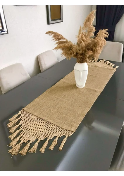 Parla Lifee El Örgü Motifli Jüt Kumaş Runner 40X120 Cm