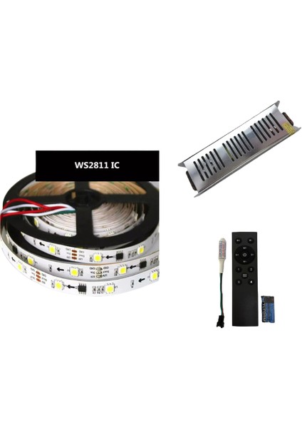 WS2811 Uzaktan Kumandalı Set Beyaz Akan Pixel Şerit LED 12 Volt 10M