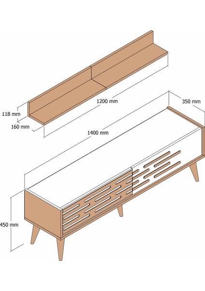 Variant Mobilya Valensiya 140CM Tv Ünitesi - Ceviz / Antrasit