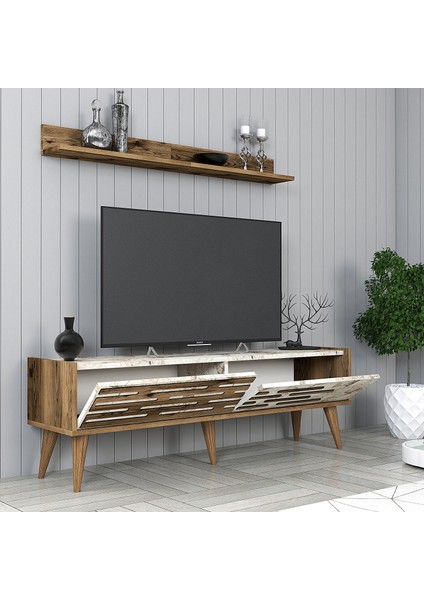 Valensiya 140CM Tv Ünitesi ve Orta Sehpa Takımı - Ceviz / Beyaz Mermer fiyatları