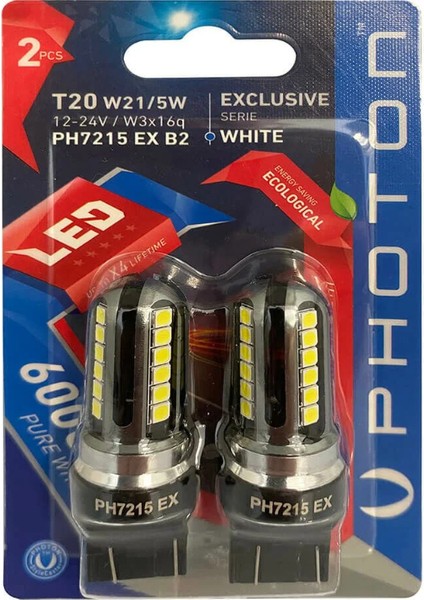 T20 W21-5W Beyaz Çift Devre LED Blister Dipsiz Oto Ampülü (2li Blister)